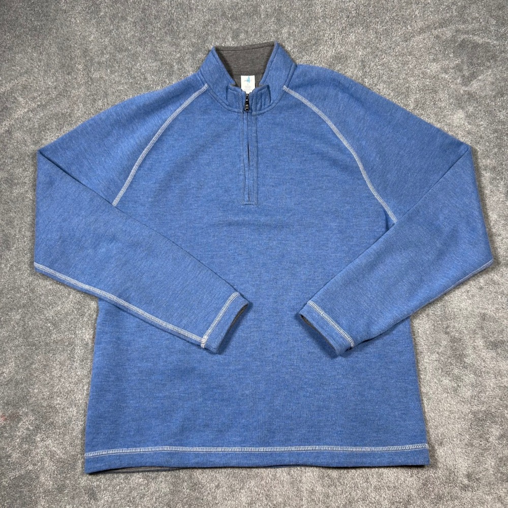Johnnie-O Reversible Quarter 1/4 Zip Pullover Blue Grey Ribbed Sweater Mens L
